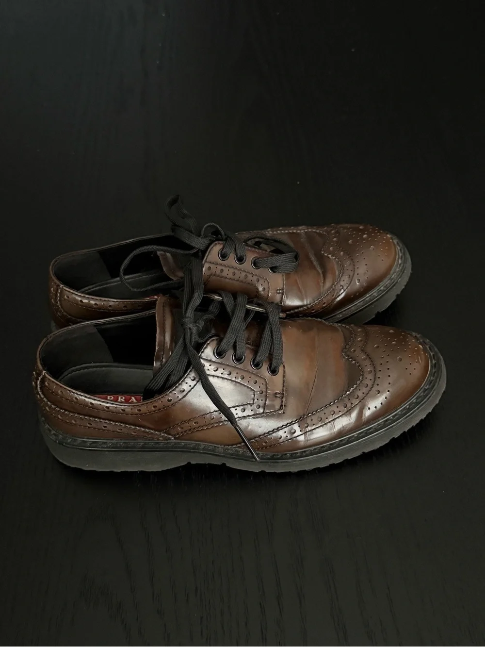 Prada Sport Brown Leather Brogue-Derby Shoes